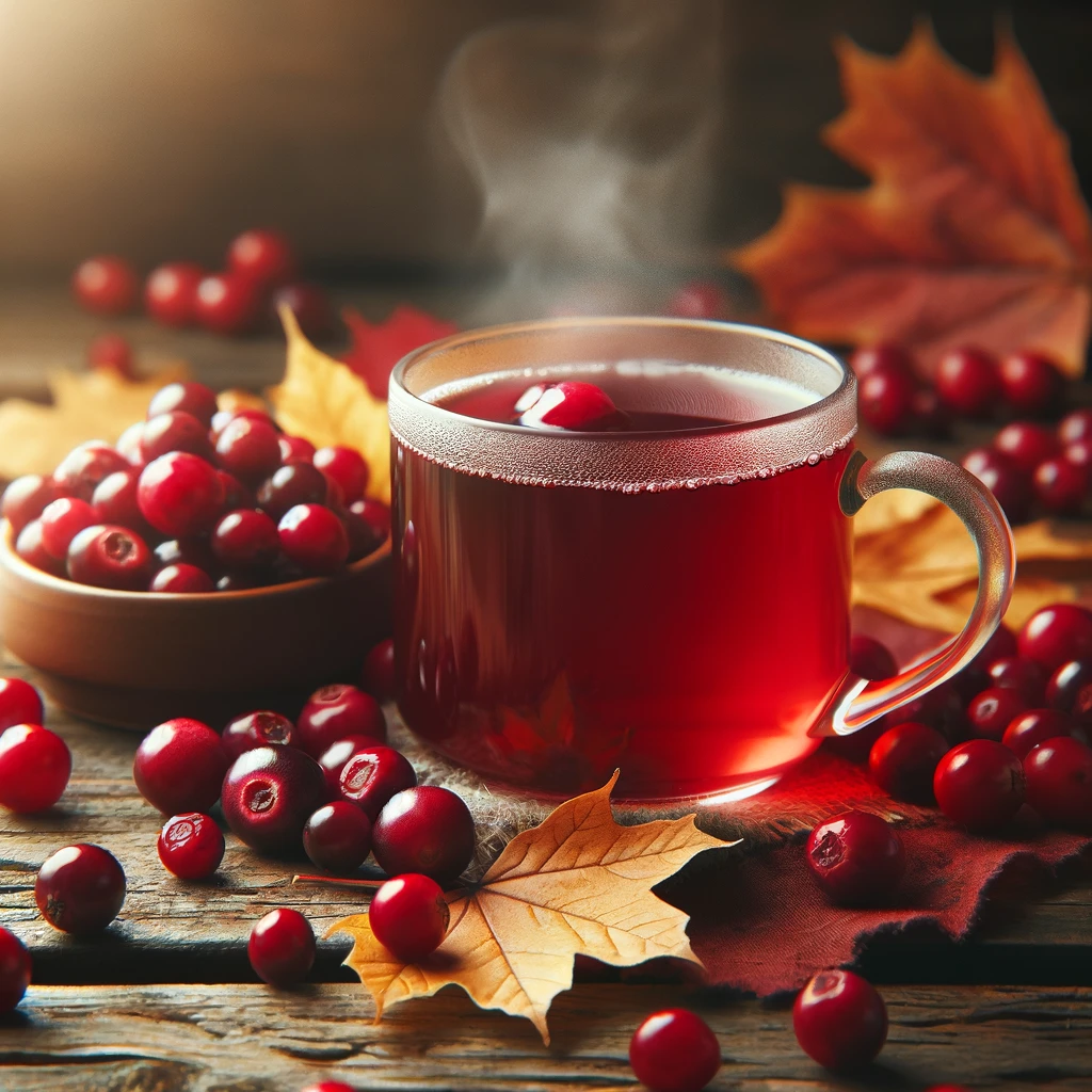 Spanguolių arbata su spanguolėmis ir rudens lapais